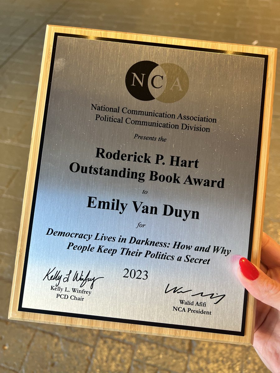 What an honor! Thanks to <a href="/NatComm/">National Communication Association</a> Political Communication Division and to the incomparable Rod Hart #NCA23