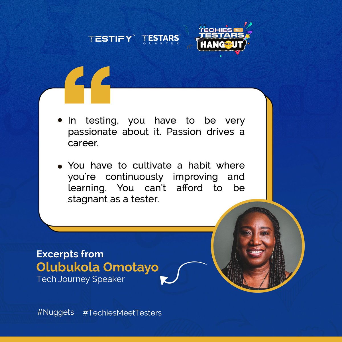Testify_org's tweet image. You have to cultivate a habit where you&apos;re continuously improving and learning. You can&apos;t afford to be stagnant as a tester