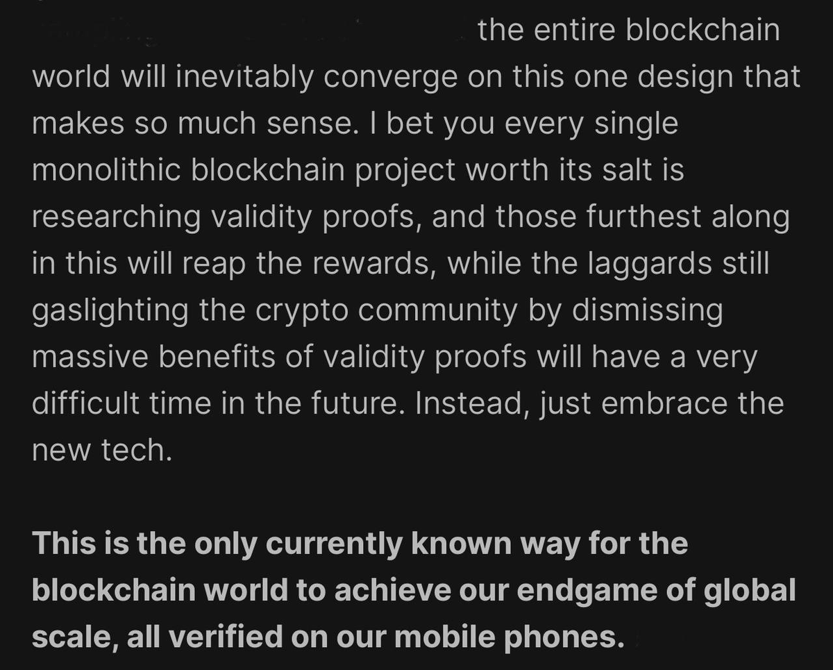 It was so amazing to see the latest post from @apolynya pointing out problems in monolithic blockchain designs. In my mind, Apolynya is amongst the top protocol thinkers in Ethereum space, up there with Vitalik and some other people. His post literally describes Polygon2.0…