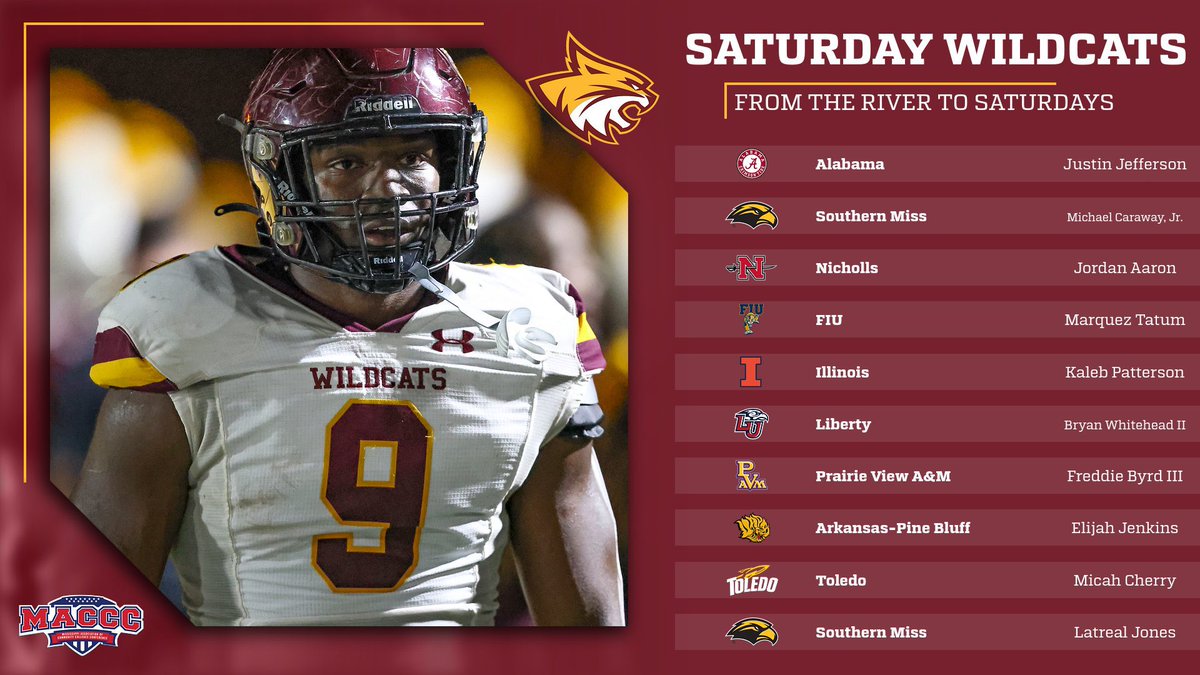 PearlRiverFB's tweet photo. The River ➡️ Saturday’s!

Good luck to these former Wildcat standouts this Saturday and the rest of the season!!

#DTA #RiseWithUs #RRR https://t.co/cXwWqq4Ao6