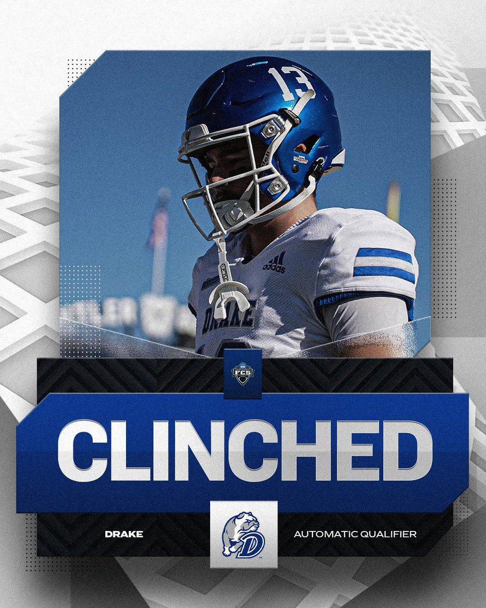 🐶 𝐂𝐋𝐈𝐍𝐂𝐇𝐄𝐃 🐶

<a href="/DrakeBulldogsFB/">Drake Football</a> has clinched a spot in the NCAA FCS Football Playoffs.

#FCS