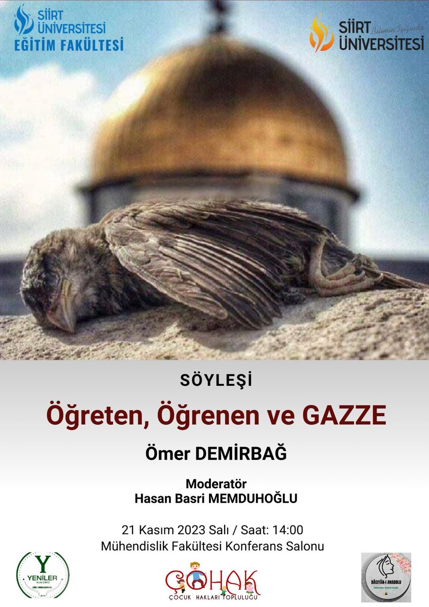 SÖYLEŞİ

Bu söyleşide Çocukları, öğretmenliği ve eğitimi; hüznün şehri Gazze üzerinden konuşuyoruz.
Konuğumuz “Can Veren Pervaneler”, “Edebi” gibi TV programları konuğu, şair-yazar ve akademisyen Dr. Öğr. Üyesi Ömer Demirbağ.
<a href="/siirtuniversity/">Siirt Üniversitesi</a>  <a href="/hasanmemduhoglu/">Hasan Basri Memduhoğlu</a> <a href="/omerdemirbag23/">Ömer DEMİRBAĞ</a>