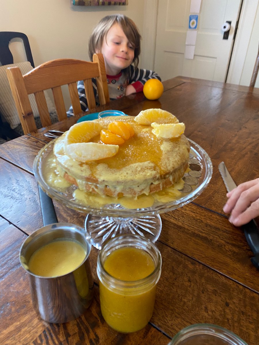michellemungall's tweet photo. We are inspired when watching @BegumNadiya! My five year-old envisioned a gluten free Sunshine Cake for breakfast, and I helped with the chemistry. Served with our mango-apple hollandaise sauce. #baking https://t.co/pV60VBRyJR