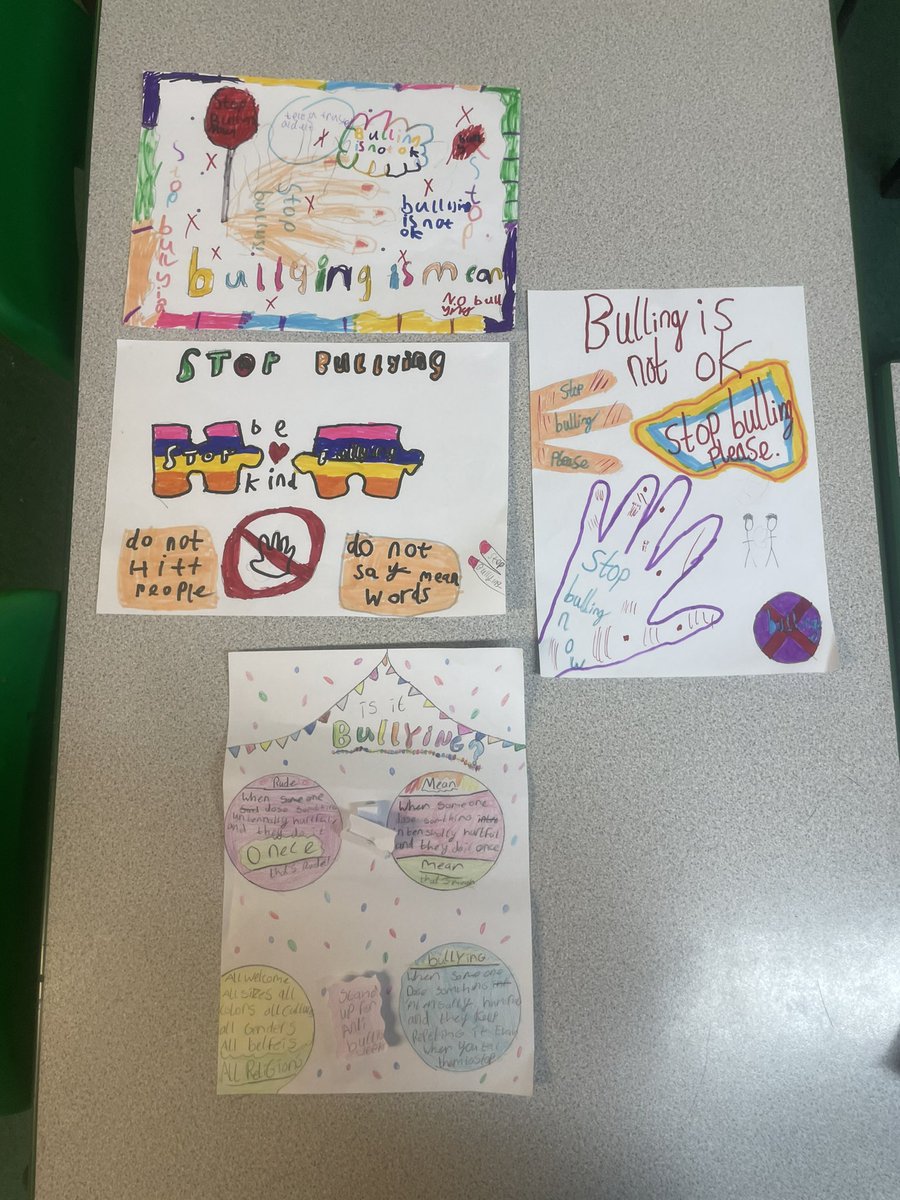 #TPSYear5 had a great week exploring #AntiBullyingWeek2023.  Here are our poster competition winners!  Da iawn to everyone who participated, a great effort by all.