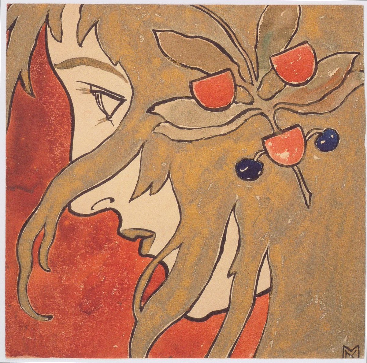'Profile of a girl. Preparatory work for a decorative stain in red and green'. Koloman Moser. 1897.