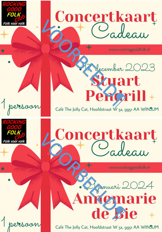 Nog geen goed Sinterklaas- of Kerstcadeau? Kom morgen bij het concert van Boxin' The Vox cadeaukaarten voor de concerten van Stuart Pendrill of Annemarie de Bie halen! Niet verkijgbaar online, alleen bij het concert!