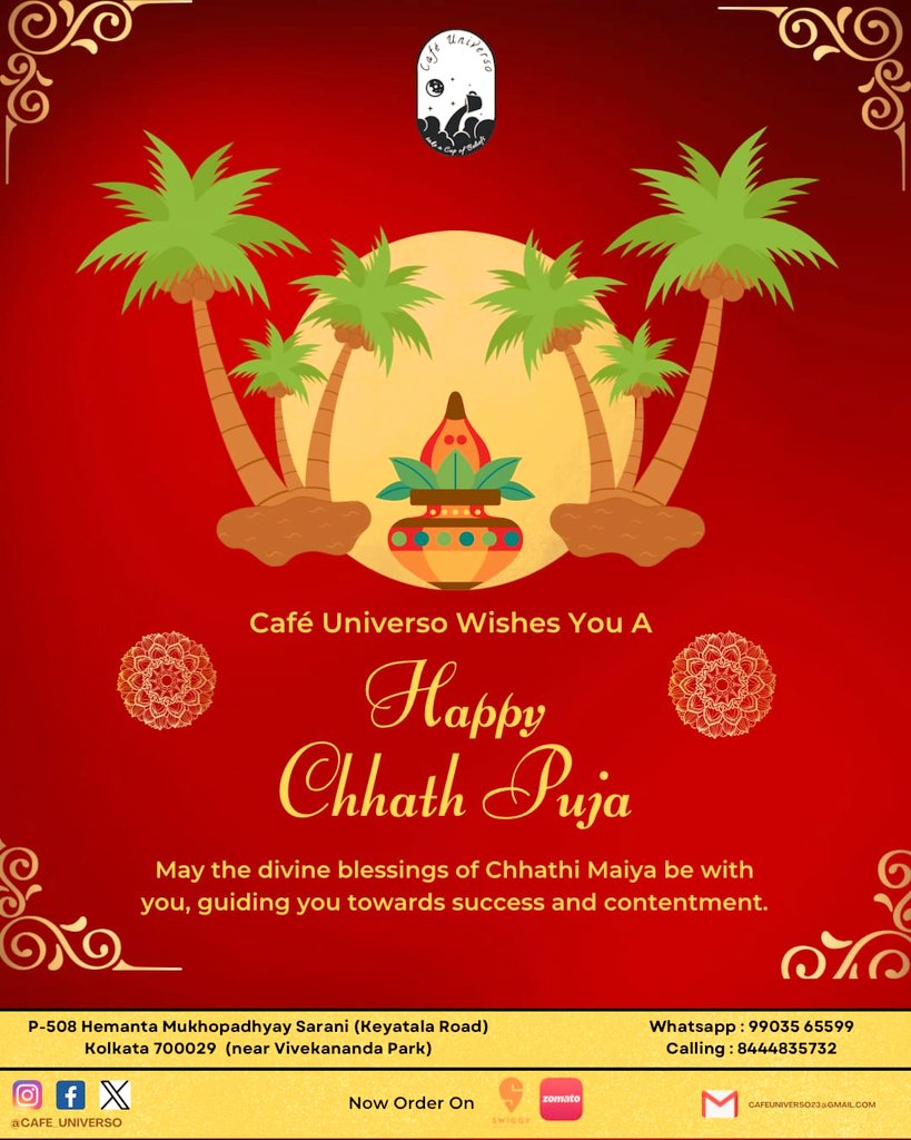 cafe__universo's tweet photo. Wishing everyone a radiant and joyous Chhath Puja!! May you and your loved ones are showered with the love and blessings of Chhath Mata on the occasion of Chhath Puja.
.
.
.
.
Location 📍: P, 508, Keyatala Rd, Golpark, Hindustan Park, Keyatala, Kolkata, West Bengal 700029 https://t.co/nPAGQwv9RS