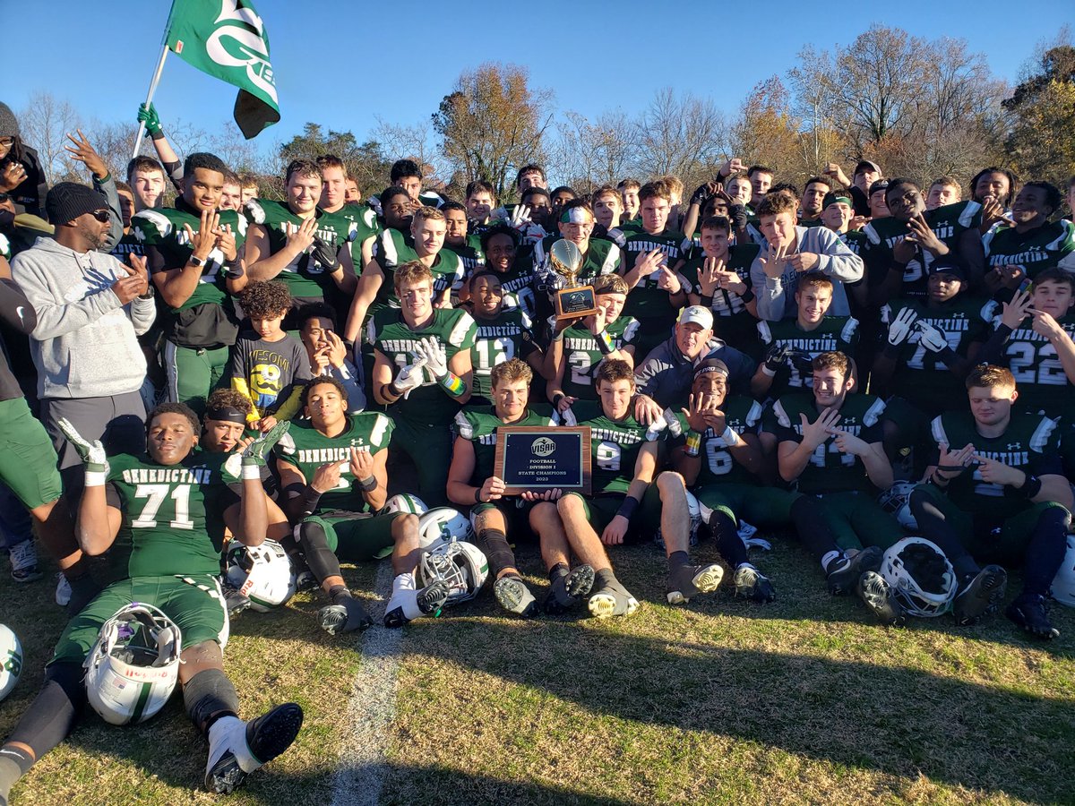 Sean Robertson (@cbs6sportssean) on Twitter photo Congratulations to Benedictine (<a href="/bcprva/">Benedictine College Prep</a>) as they captured the #VISAA (<a href="/GO_VISAA/">VISAA</a>) Division I State Championship after a 31-14 win over Trinity (<a href="/tesfootball/">Trinity Titans Football</a>)! The Cadets 1st State Title since 2019.
<a href="/CBS6/">WTVR CBS 6 Richmond</a> #FSFCBS6 #FinalScoreFriday Congratulations to Benedictine (<a href="/bcprva/">Benedictine College Prep</a>) as they captured the #VISAA (<a href="/GO_VISAA/">VISAA</a>) Division I State Championship after a 31-14 win over Trinity (<a href="/tesfootball/">Trinity Titans Football</a>)! The Cadets 1st State Title since 2019.
<a href="/CBS6/">WTVR CBS 6 Richmond</a> #FSFCBS6 #FinalScoreFriday