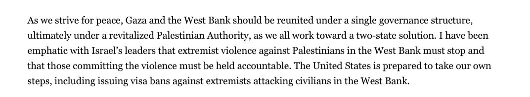 🚨BREAKING: Biden says the U.S. is prepared to impose sanctions on Israeli settlers who are involved in attacks against Palestinians in the West Bank. 
🚨Why it matters: This is a big deal. It's the 1st time the U.S. is publicly considering individual sanctions against settlers