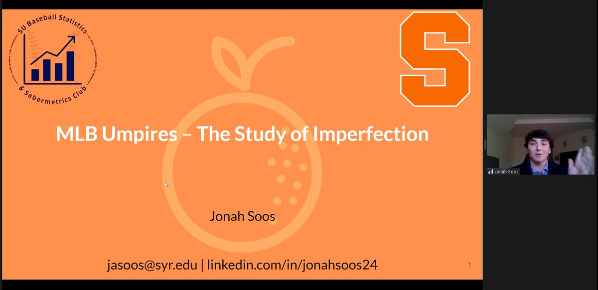 MWSprtAnalytics's tweet photo. We now have @DaSoos24 of @syracuseu speaking in our concurrent session on "@MLB Umpires - the Study of Imperfection" at #MSAM23 https://t.co/gKBvRSwGMB