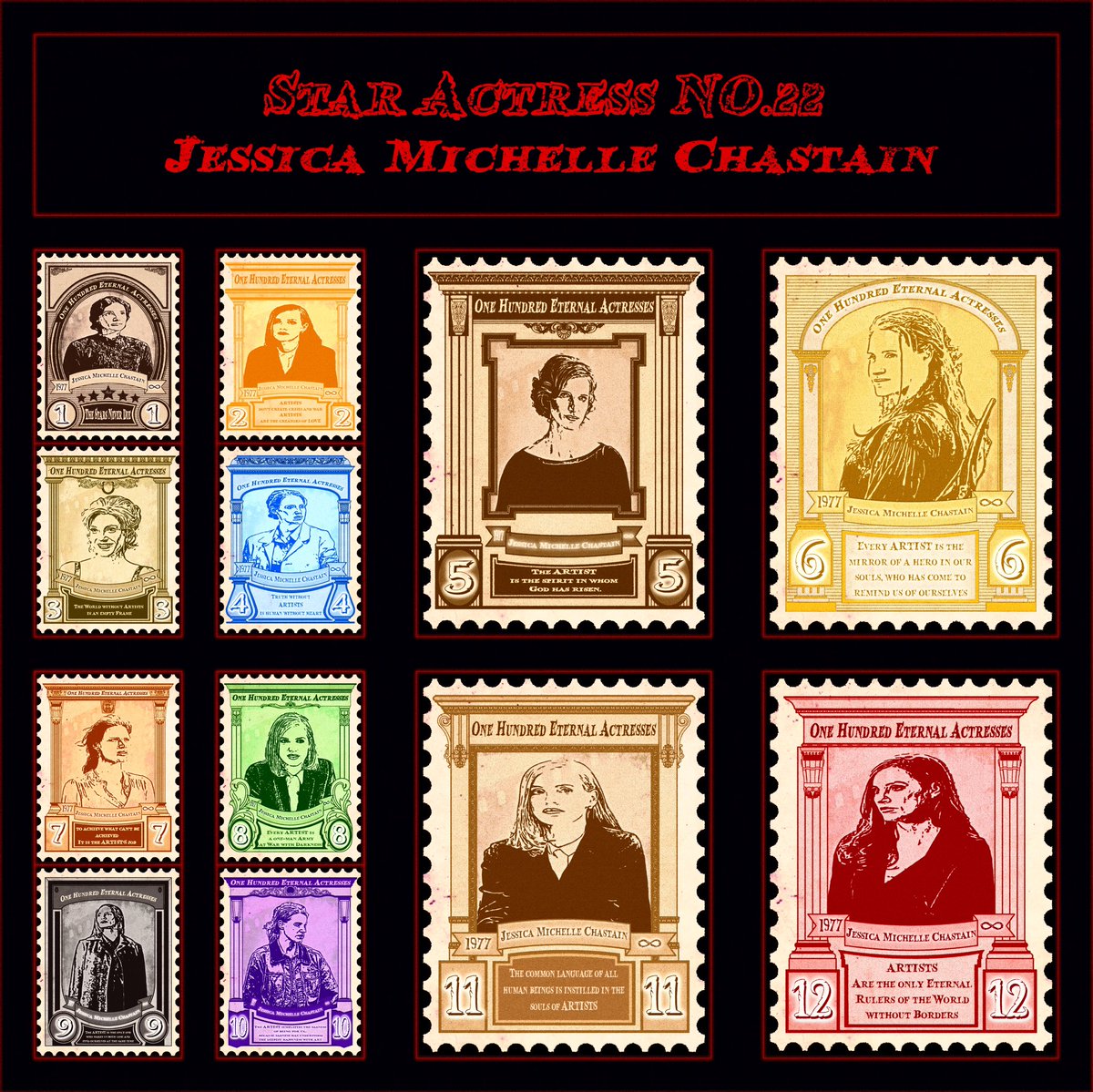 100EternalStars's tweet photo. 🔸The Twenty two group from the 
💎100 Eternal Actresses collection💎
which this group contains 12 NFTs for the eternal actress:
⭐️Jessica Chastain⭐️
you can also send offers and buy them on this link:🤝
https://t.co/nKkMLRc8zy
 #nftcollector #actress #uniqueart #jessicachastain https://t.co/xTtFpIqWhQ
