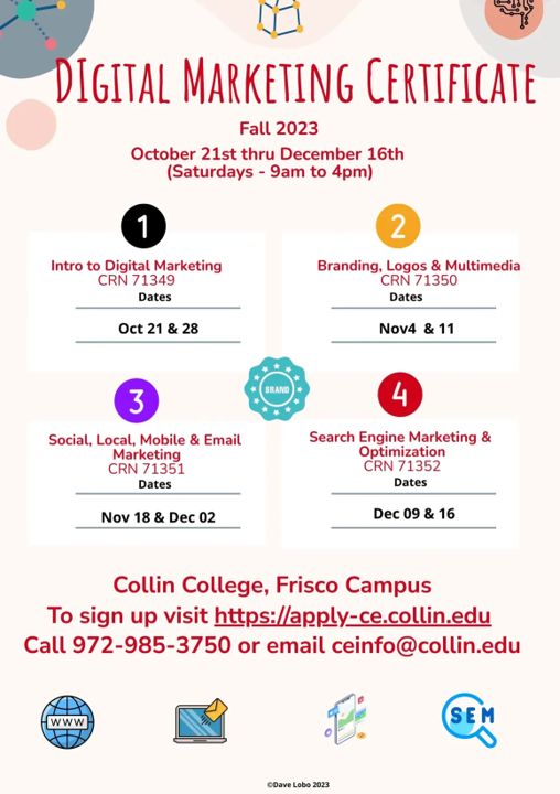 SolomoIsdigital's tweet photo. SEM &amp; SEO -  Class start Dec 9 &amp; 16, Sat., 9 am-4 pm. CRN 71352, Sign up at https://t.co/awWHUyyoIs  Learn valuable techniques to boost your online presence and drive more website traffic. Enroll today and take your business to new heights! #SearchEngineMarketing https://t.co/uVvYr2aU8m