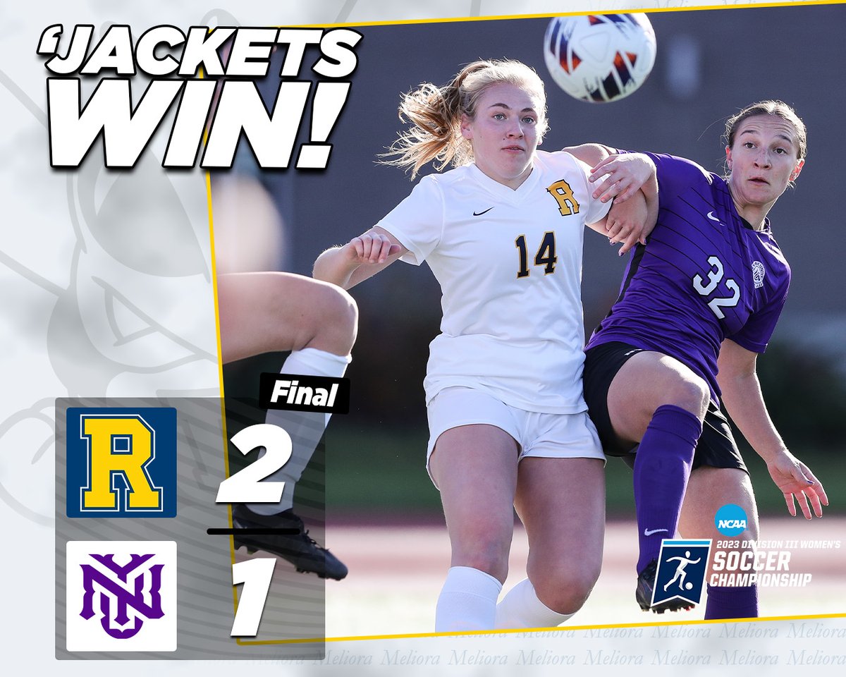 UofRathletics's tweet photo. FINAL! @URwomenssoccer is MOVING ON! The 'Jackets remain unbeaten on the season with a 2-1 win over NYU in the 3rd round of the NCAA tournament! Grover ('19) and Regenstreif ('64) with the goals, while Kuropatkin comes up with three big saves in the victory! #GoJackets #d3soccer https://t.co/2YDj0X3tVv