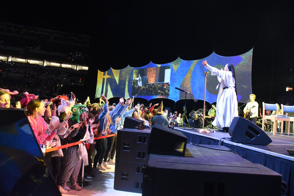 Sr. Jude Andrew Link, OP, a member of @SistersofMaryOP, rejoices with 12,000 youths at #NCYC23 on Nov. 17 at Lucas Oil Stadium in Indianapolis.

Coverage of NCYC to come @criteriononline. @ncycofficial