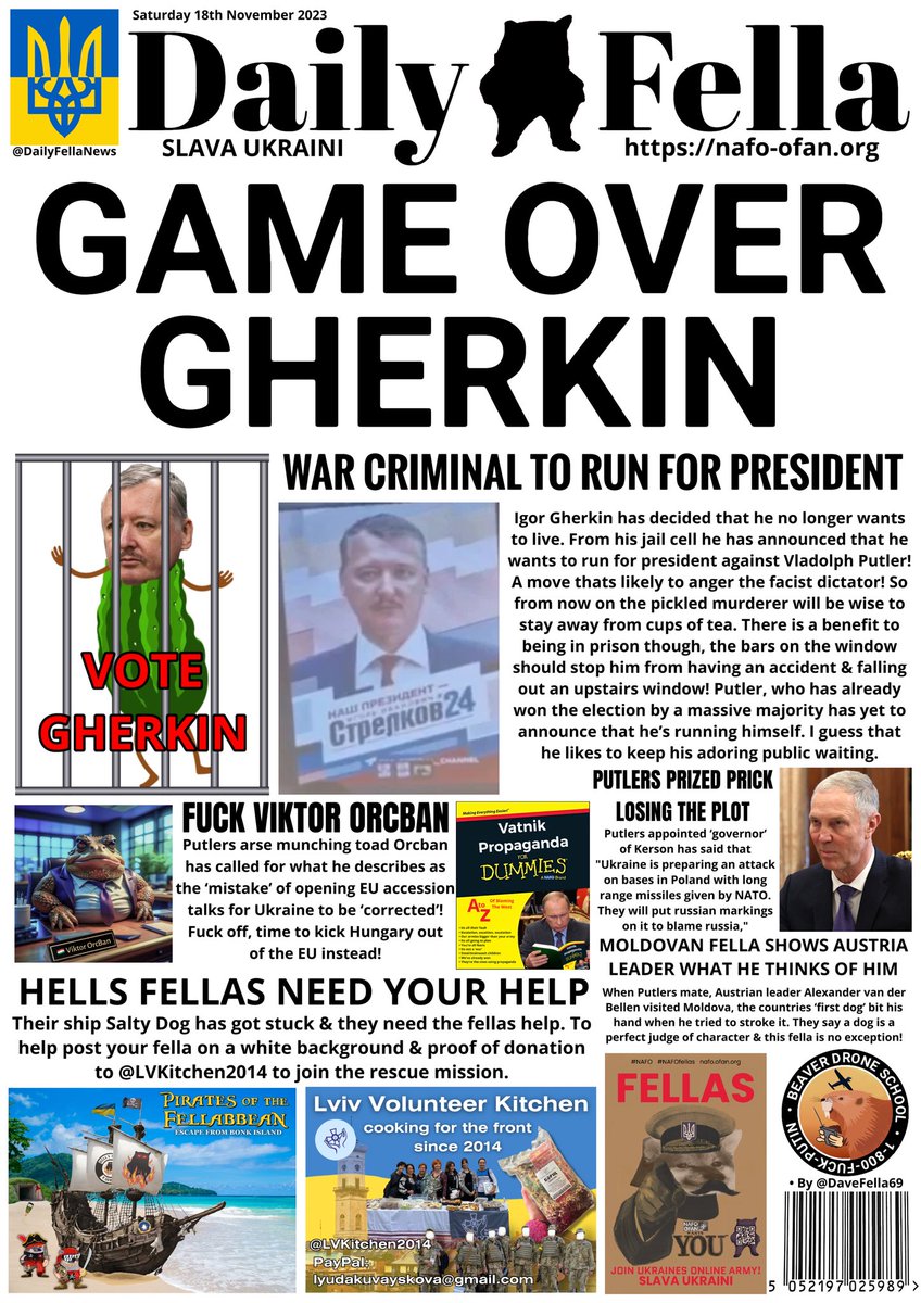 It’s Daily Fella time where you can read about Igor Girkin signing his own death warrant!
Also #HellsFellas are in need of your help to raise money for @LVKitchen2014 

#DailyFella #DailyFellaNews #SlavaUkraini #NAFO