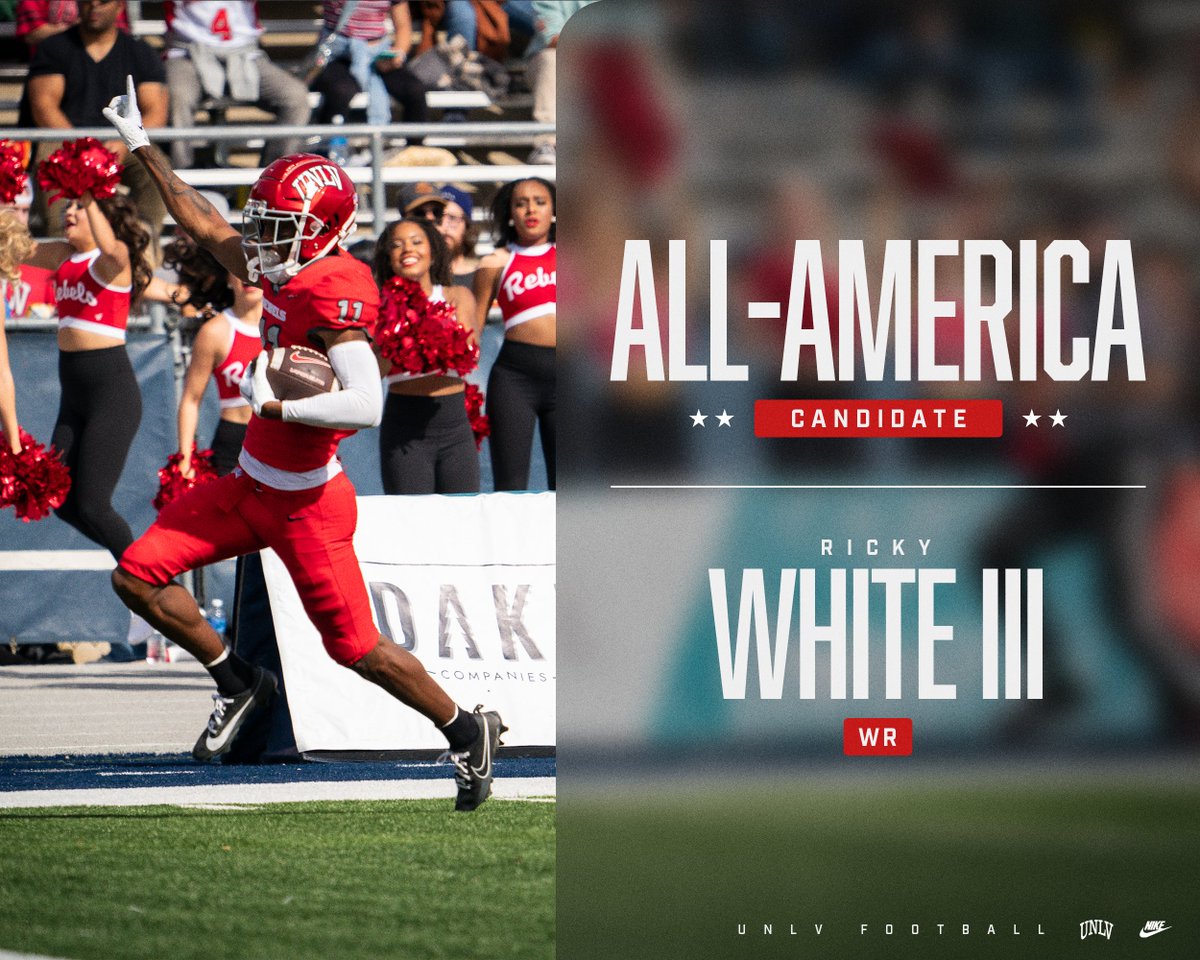 Give this man the @biletnikoffawrd 🏆 Ricky White III has become the first UNLV player ever to post four consecutive 100-yard receiving games in one season. He tied the overall school mark set by Randy Gatewood in 1993-94.