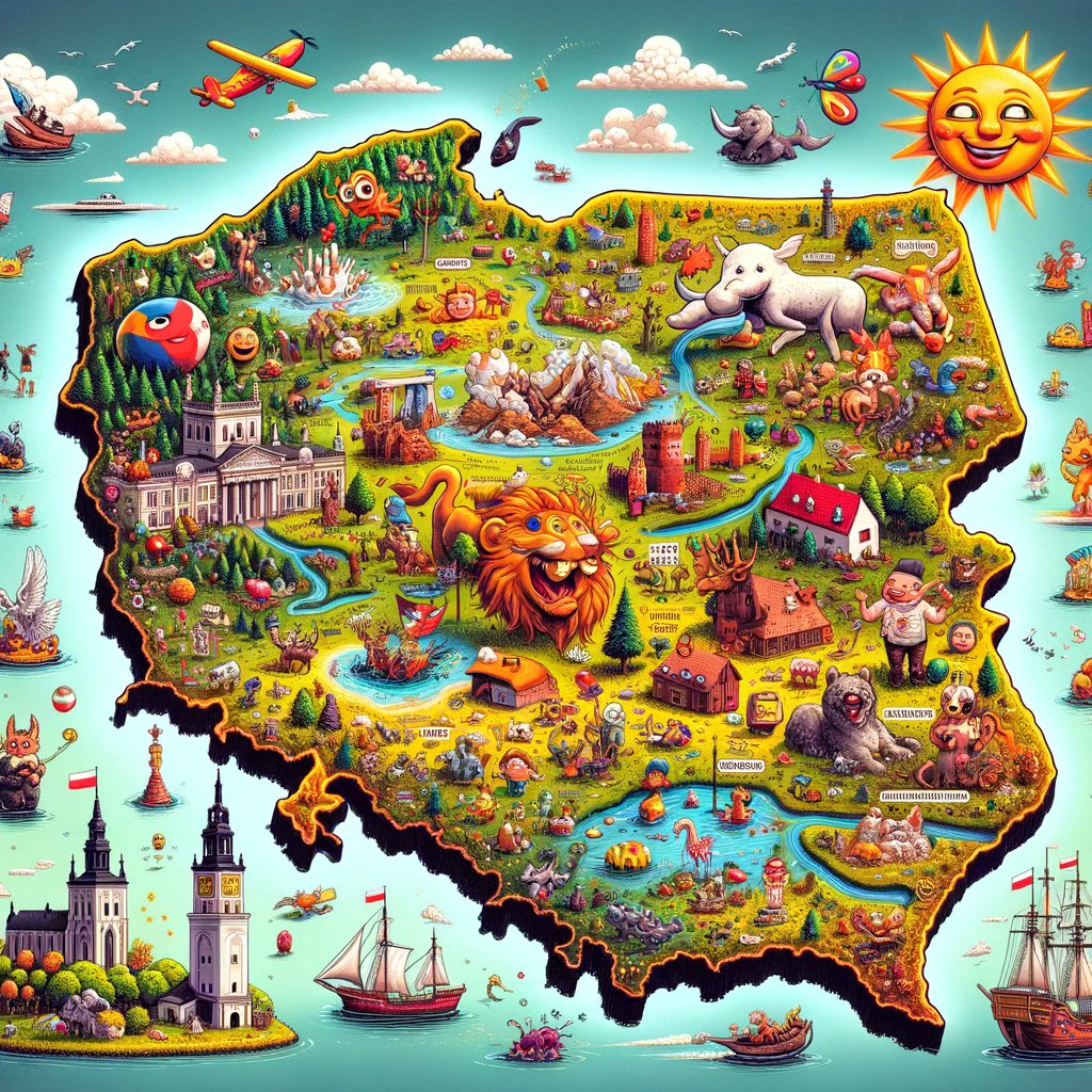 SkyforceU's tweet image. I am exploring the quirky side of geography with a humorous cartoon map of Poland. It's a playful blend of exaggerated features, iconic landmarks, and light-hearted stereotypes. A colourful, whimsical journey #PolandMap #FunGeography #CartoonMap #Poland #Geography