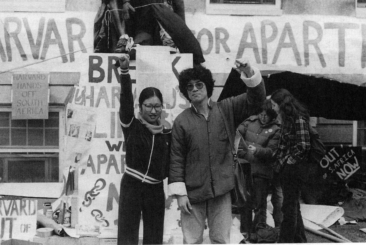 ReneeTajima's tweet photo. Been thinking back to the days when I co-chaired the Harvard United Front demanding divestment from apartheid S. Africa. 

It was a time when Nelson Mandela was still imprisoned on Robben Island and deemed a terrorist by the U.S. 

As student activists we marched, occupied...1/4 https://t.co/kPld6RrAt2