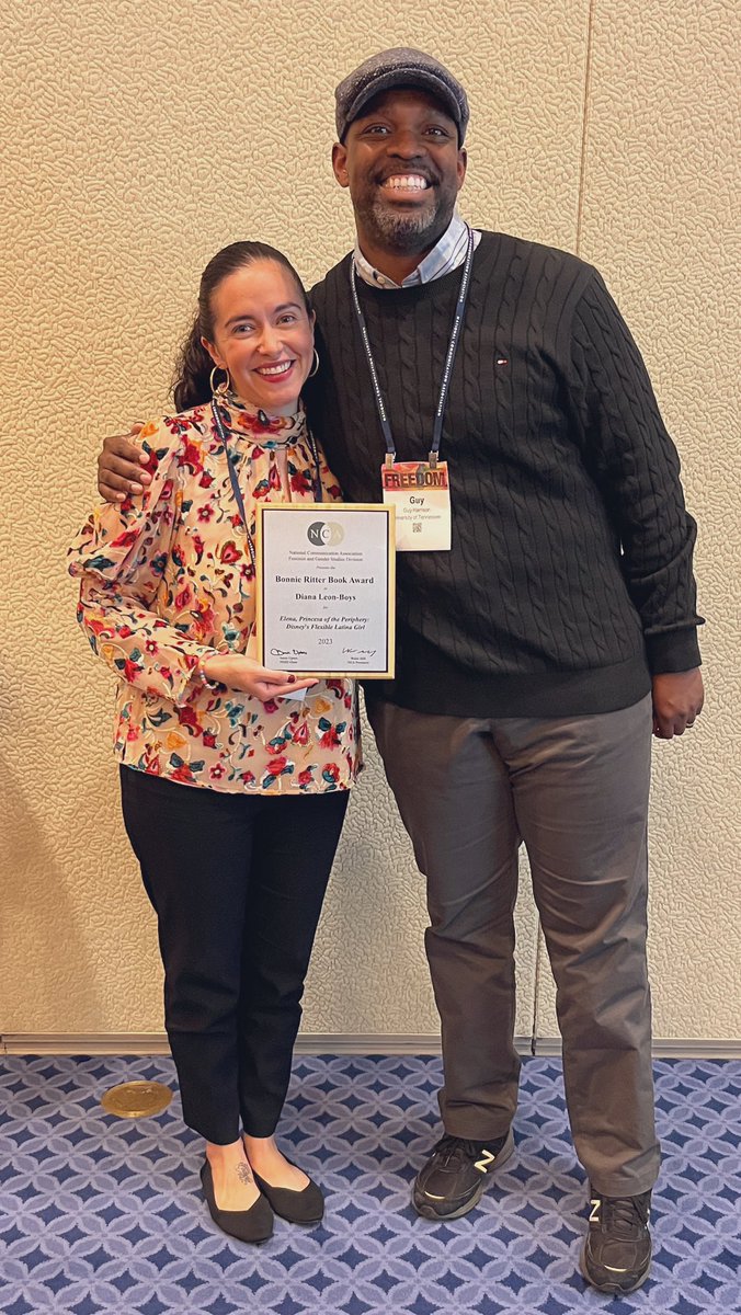 ProfGuyHarrison's tweet photo. From @sbanetweiser’s media &amp; diversity summer workshop in 2016 to NCA 📕 award winners in consecutive years. Congrats to my friend @dleonboys on the Feminist &amp; Gender Studies Division’s annual book award! Her 📕 on Disney’s representation of Latina girlhood is fantastic #NCA2023 https://t.co/PDE5HbcqvH