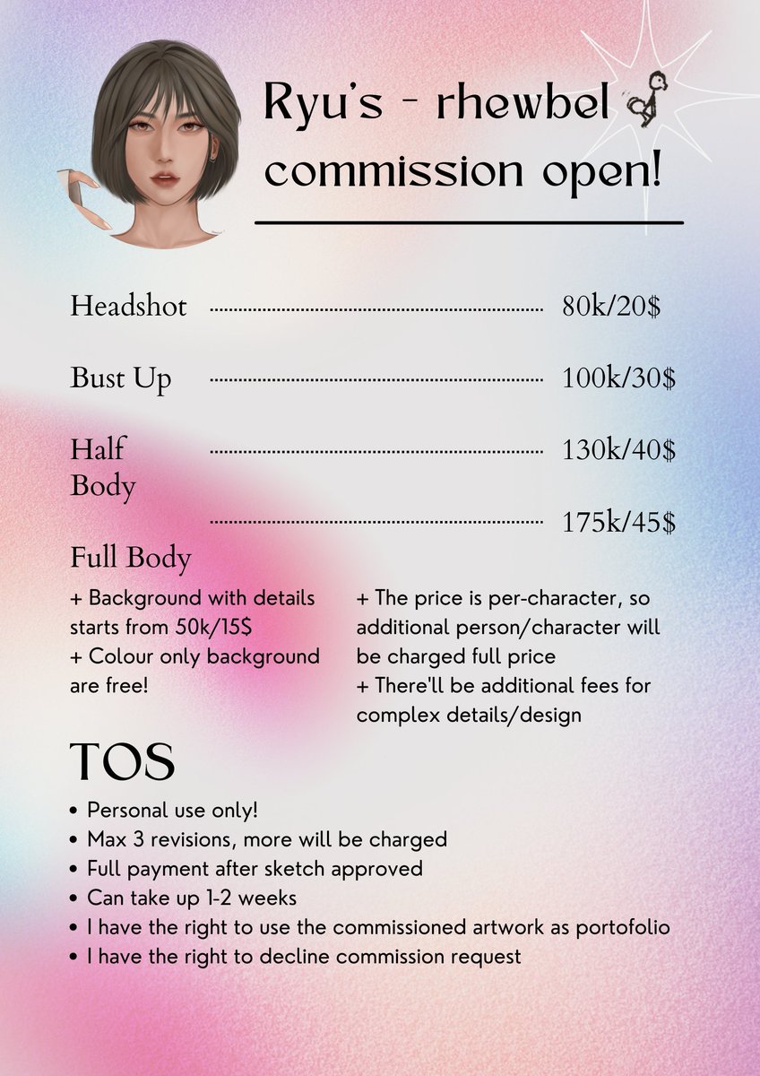 rhewbel's tweet photo. ✨RTS ARE VERY APPRECIATED <3
‼️ URGENT OPEN COMMISSION ‼️

Henlo! I'm open for commission Local and Inter to pay for my college tuition ಥ⁠‿⁠ಥ you can pay lower price from what attached on the pic! fr fr very urgent 

#artidn #opencommissions #commissionsopen #urgentcommission https://t.co/ws4eGW38k5
