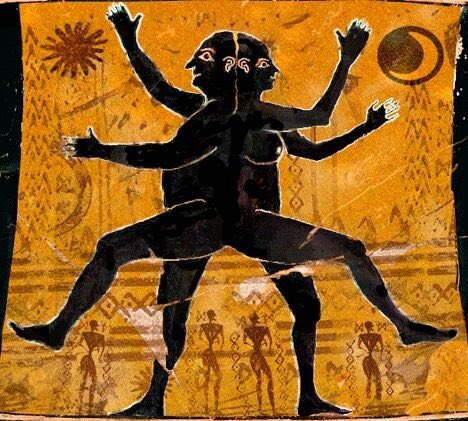 According to Greek mythology, humans were originally created with four arms, four legs and a head with two faces. Fearing their power, Zeus split them into two separate parts, condemning them to spend their lives in search of their other halves.