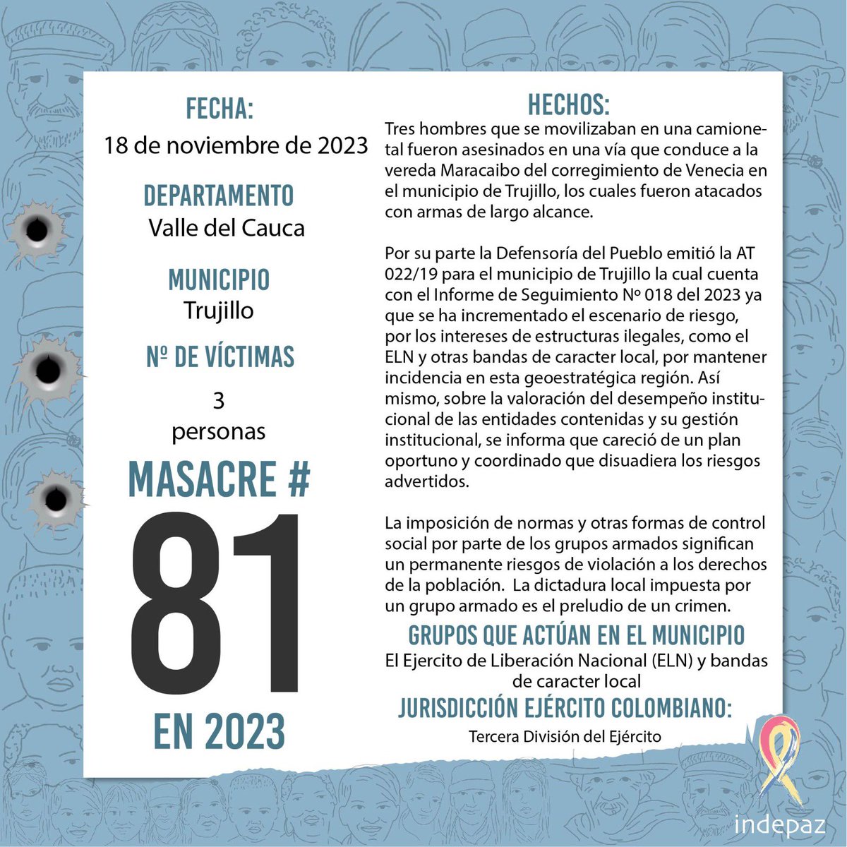 ➡️#ATENCIÓN📍Masacre en zona rural de #Trujillo, #Valle. Tres hombres que iban en una camioneta fueron acribillados en la vereda Culebras,corregimiento de Venecia. Defensoría del Pueblo había emitido alerta para este territorio por presencia del ELN.