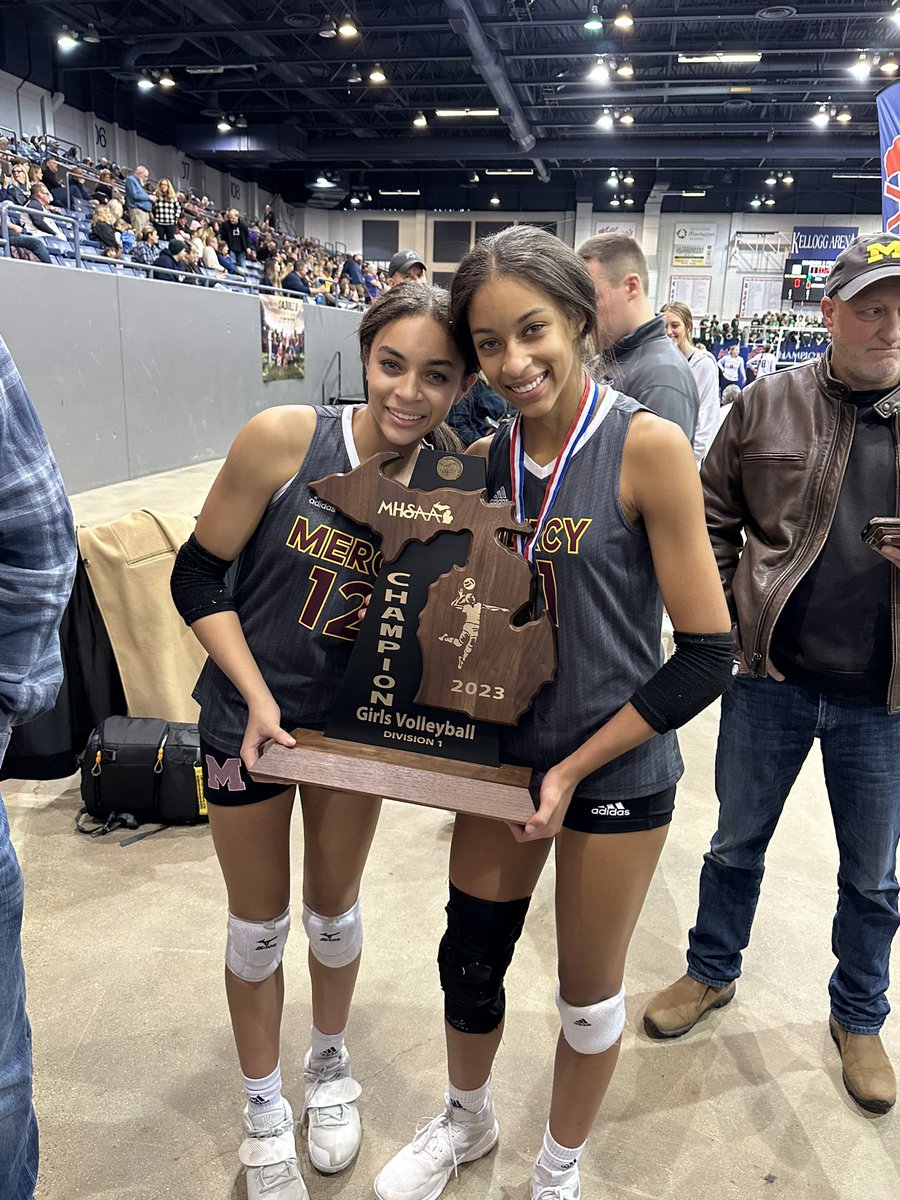 andrebutler's tweet photo. State Champs!! So proud of my daughters Angie and April as well as the Mercy Volleyball Team! That was one of the most epic comebacks I’ve ever seen! #Down2-0 #3StraightSets https://t.co/fmZU3yL1OO