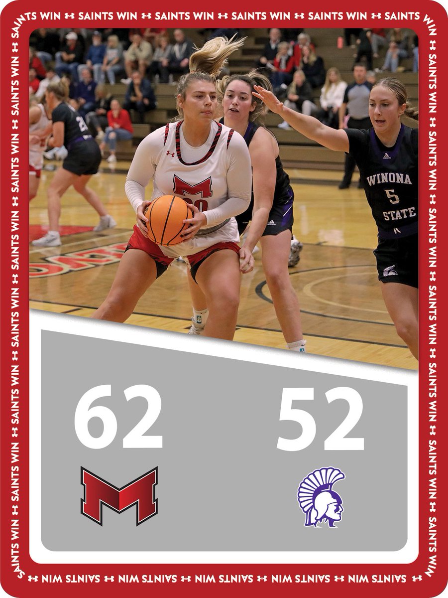 🏀Women's basketball winner! <a href="/MaryvilleWBB/">Maryville Women's Basketball</a> scored 13 of the game's final 14 points to beat Winona State 62-52. Faith Hawthorne scored the basket that put the Saints ahead for good. Antoinette Mussorici scored a game-high 19 points.
🐾🏀#BigRedM #GLVCwbb