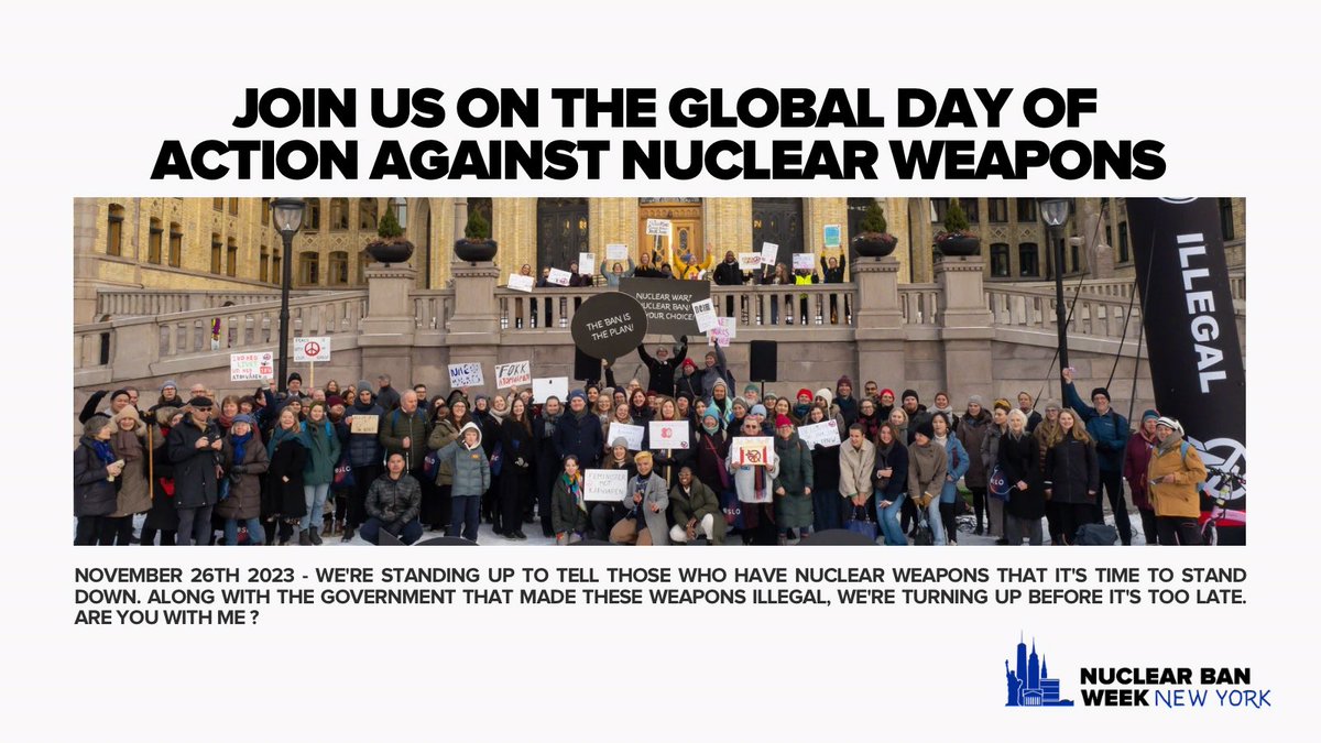nuclearban's tweet photo. ‼️🗣️Do you want to use your voice to join us end nuclear weapons?  Then join us during #NuclearBanWeek for a global day of action against these inhumane weapons! 

Learn more about the actions you can take here: https://t.co/vBFXtYb9Df

#NuckearBanNYC 🗽 https://t.co/FK2nhdvarP
