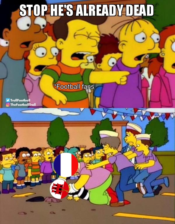 TrollFootball's tweet photo. 74' France 11-0 Gibraltar https://t.co/HbhNt0wBLC