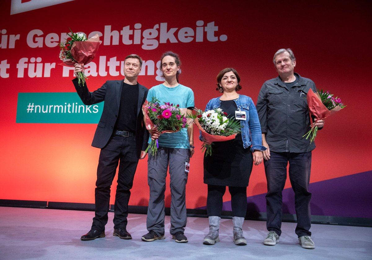 dieLinke's tweet photo. Der zweite Tag des #Linkebpt endet nun. Wir gratulieren unserem gewählten Spitzenteam aus Martin @schirdewan, @Carackete, @OezlemADemirel und @trabertwaehlen. Die Zeit für Gerechtigkeit kommt #nurmitlinks https://t.co/XsMfhABlm2