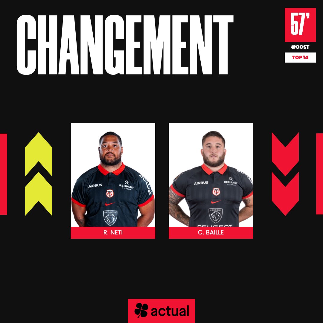 StadeToulousain's tweet image. 🔁 Sortie de @CBaille, remplacé par R. #Neti.

⏱️ 57&apos;

#COST