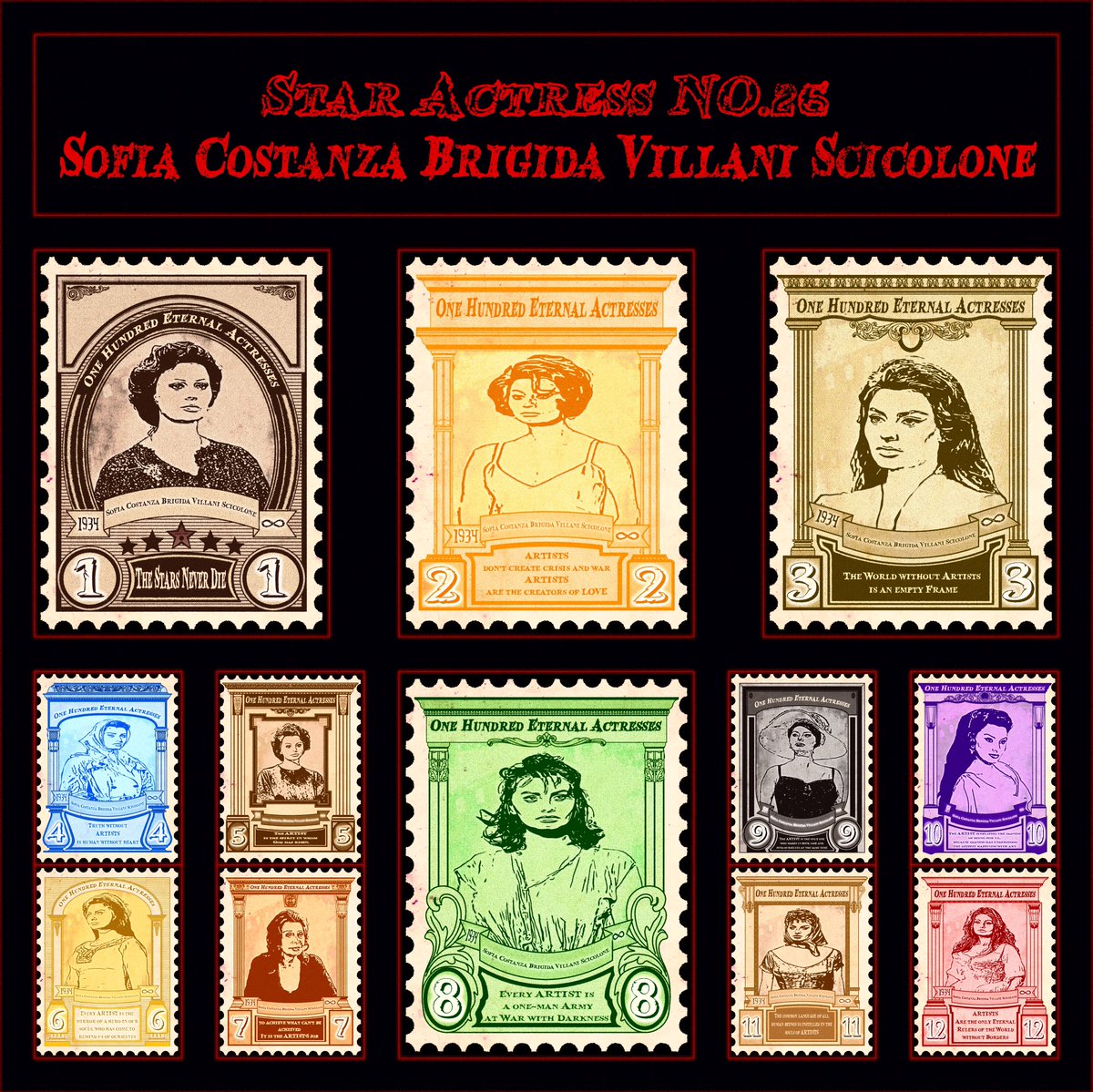 100EternalStars's tweet photo. 🔸The Twenty six group from the 
💎100 Eternal Actresses collection💎
which this group contains 12 NFTs for the eternal actress:
⭐️Sophia Loren⭐️
you can also send offers and buy them on this link:🤝
https://t.co/nKkMLRc8zy
#nftart #nftartist  #stampmuseum #uniqueart #SophiaLoren https://t.co/iO0P17dzOw