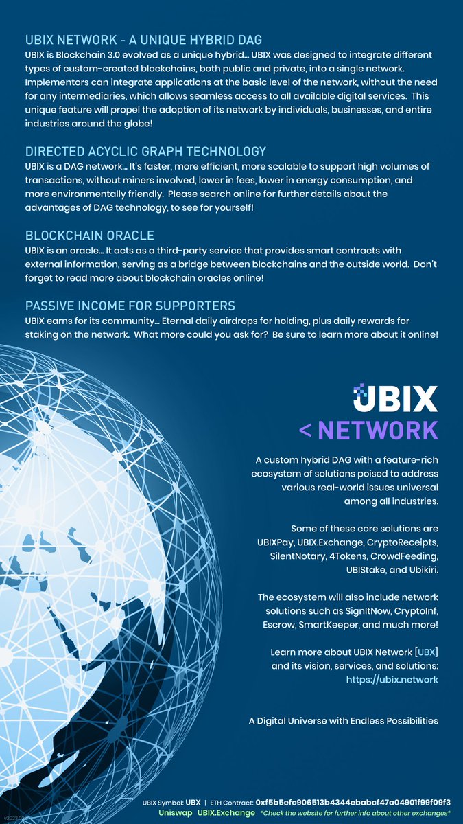 UBXMen's tweet image. Stay informed about $UBX on #twitter at @UBIX_Network 

They're constantly improving the network, while creating ecosystem solutions with high functional value.

#UBIX is a Digital Universe with Endless Possibilities.

ubix.network
#UBX #altcoin #blockchain #crypto