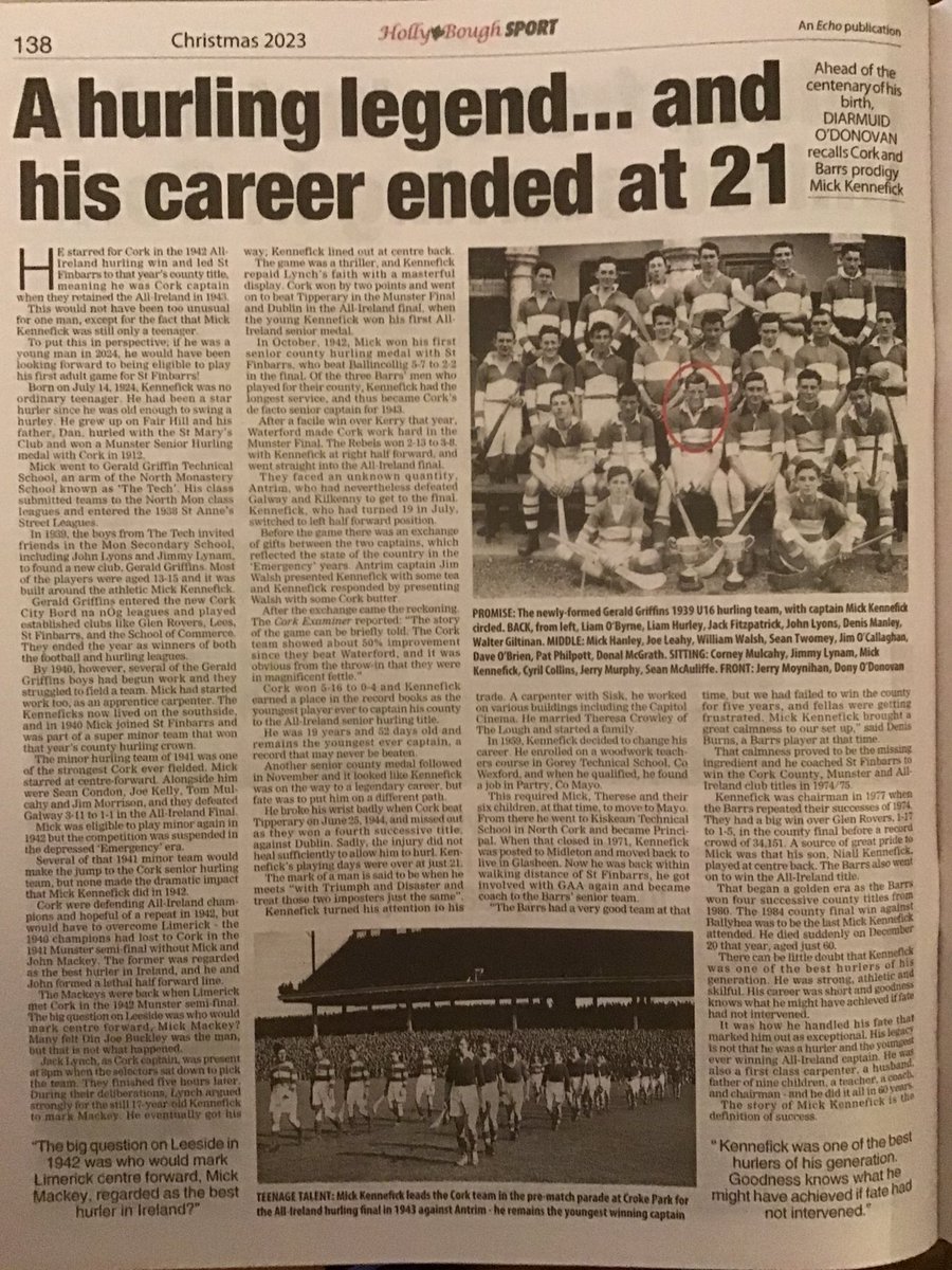 Cork Hurling History (@hurlinghistory) on Twitter photo Some interesting pieces in this year’s Holly Bough, this one charts the brief but successful career of <a href="/the_Barrs/">St Finbarr’s National H&F Club</a> teenage sensation Mick Kennefick #corkhurlinghistory Some interesting pieces in this year’s Holly Bough, this one charts the brief but successful career of <a href="/the_Barrs/">St Finbarr’s National H&F Club</a> teenage sensation Mick Kennefick #corkhurlinghistory