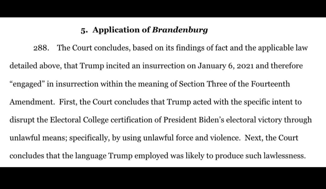 The Court found that TRUMP INCITED AN INSURRECTION.  He won't tell you that though.  Expect it to go to a higher Court for appeal.  #TrumpIsAPathologicalLiar