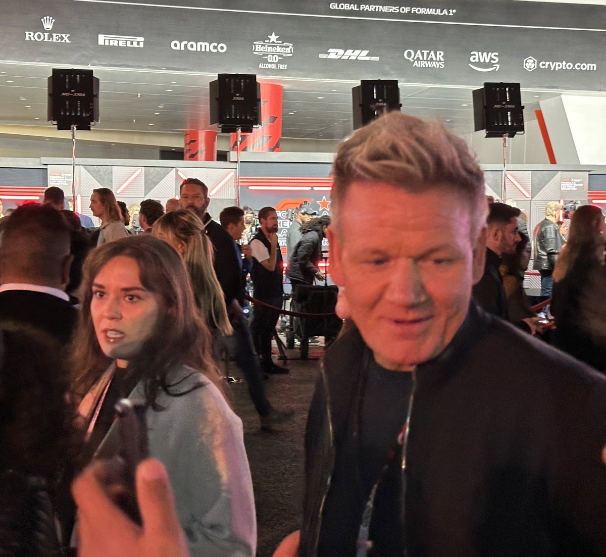 Gordon Ramsay, Usain Bolt, Steve Aoki and Terry Crews arriving ahead of the  Las Vegas Grand Prix. #vegas #f1 #lasvegasgp