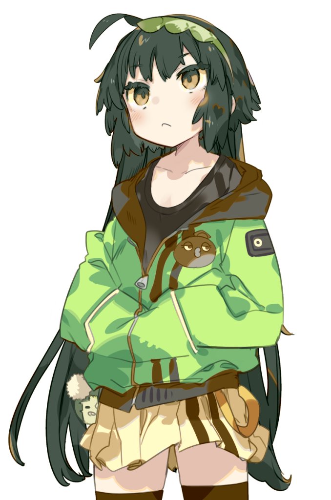 1girl green hairband solo long hair skirt thighhighs green jacket  illustration images