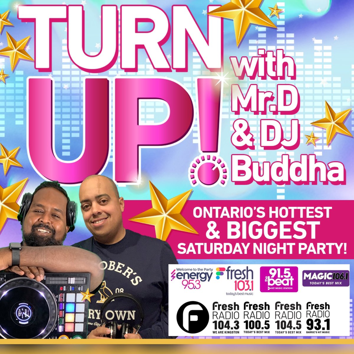 Welcome to your #SaturdayNight party! Join <a href="/MrDRadio/">Mr. D Radio</a> &amp; <a href="/itsdjbuddha/">DJ Buddha</a> for #TurnUpOnAir, RIGHT NOW!!

📻 LISTEN on your radio
📱 STREAM on <a href="/RadioplayerCa/">RadioplayerCanada</a> app
👉🏽 TAP bit.ly/turnuponair 

#HamOnt #Toronto #KWAwesome #Barrie #PtboCanada #CornwallON #Ottawa