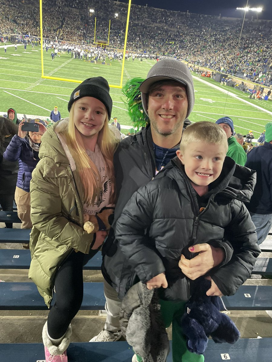 First @NDFootball game for the kids. Kylee loves everything about the place. Chael loves the leprechaun and touchdowns. #GoIrish