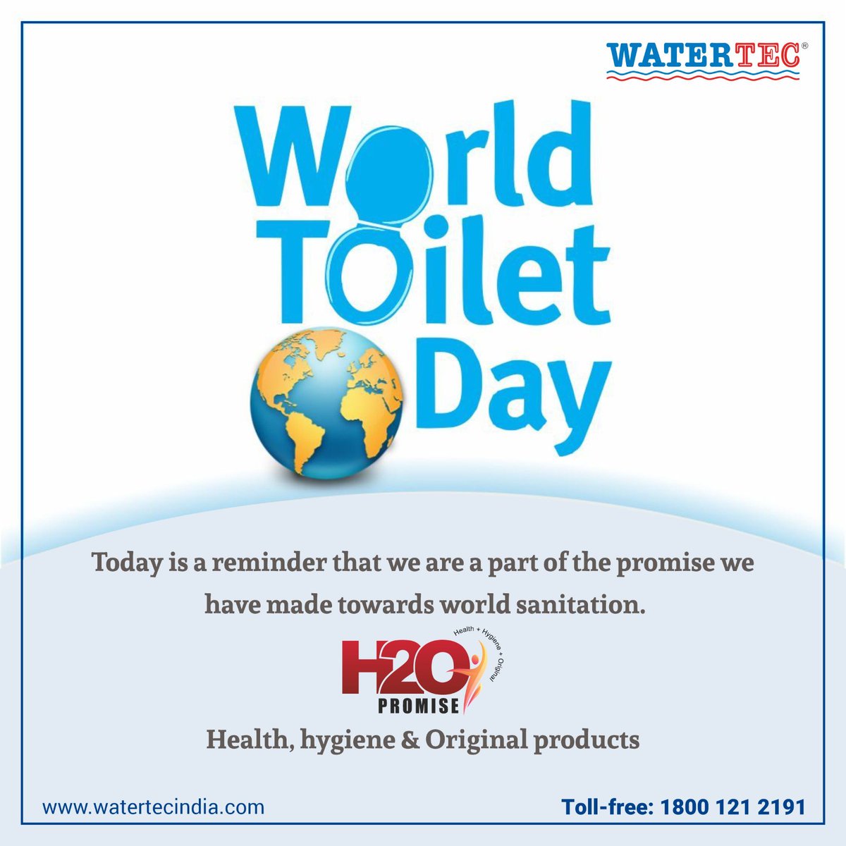 Today is a reminder that we are a part of the promise we have made towards world sanitation. 

H2O Promise – Health, hygiene & Original products

Wishing you a Happy World Toilet Day

#worldtoiletday #sanitation #toiletday #opendefecation #toilet #igiveashit