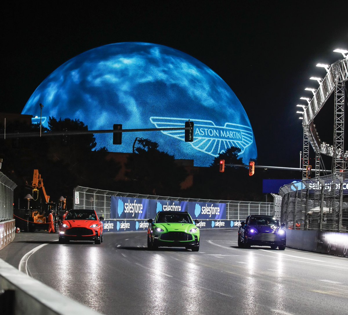 Let loose on the Vegas circuit last night. Such a cool experience to be out on circuit under the lights of the city and being up close to the Sphere. #astonmartin #LasVegasGP #DBX