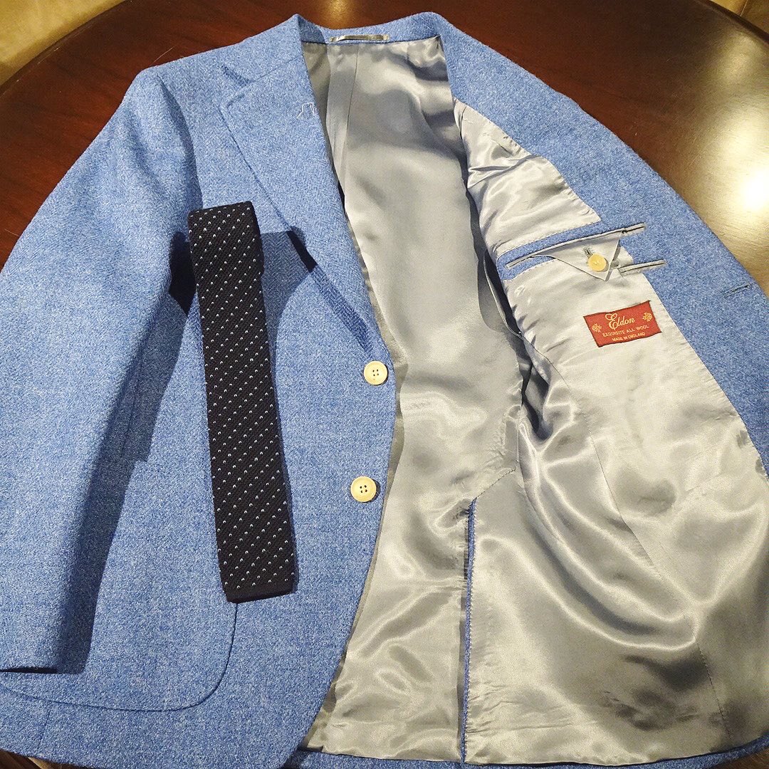 noma56's tweet image. 英国・エルドン社、サックス ヘリンボーン柄ツイード生地のジャケットです。

#bespokejacket #eldon #エルドン #ツイードジャケット #ドネガルツイード #ニットネクタイ