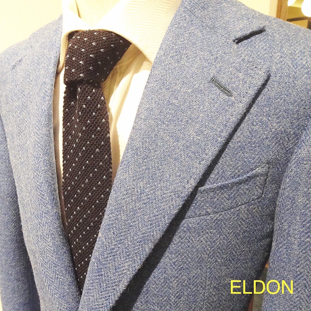 noma56's tweet image. 英国・エルドン社、サックス ヘリンボーン柄ツイード生地のジャケットです。

#bespokejacket #eldon #エルドン #ツイードジャケット #ドネガルツイード #ニットネクタイ