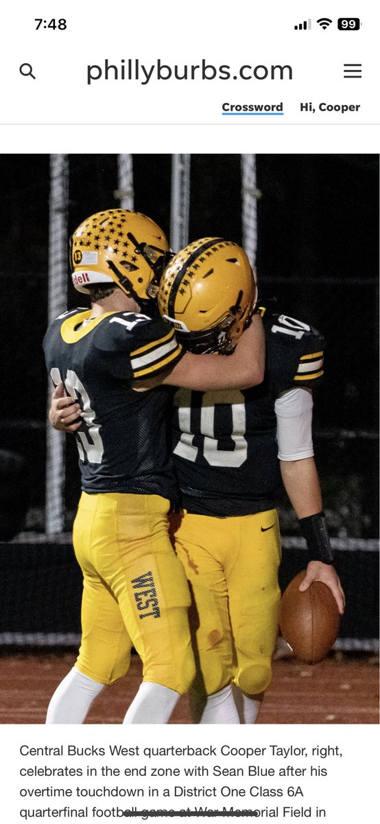 Final Senior Year Stats

1st Team All League QB

650 passing yards
9 touchdowns 
2 int

1,345 rushing yards
15 touchdowns
7.2 YPC

Defense (6 games)
54 tackles
1 INT

Thank you <a href="/westcbfootball/">CB West Football</a> for the memories.