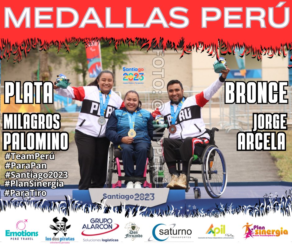 PlanSinergia's tweet photo. @santiago2023 | 🇵🇪¡Arriba Perú! Llegan las dos primeras medallas para el #Perú. Milagros Palomino 🥈 gana la presea de plata y Jorge Arcela 🥉 bronce en la final R3 Rifle de aire tendido mixto a 10 metros en los #Parapanamericanos2023 🇨🇱. (Foto📷: @PeruParalimpico )
 @seguidores https://t.co/SDE54OR0OR