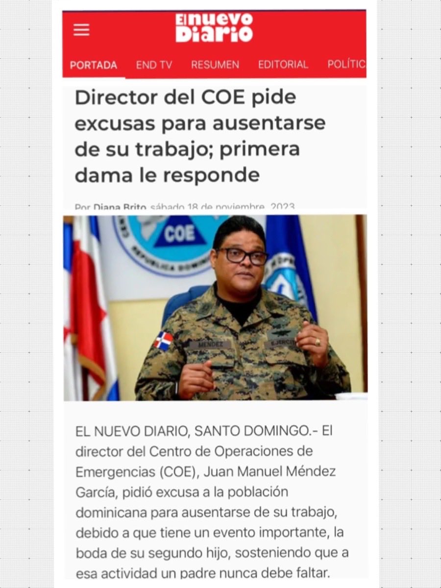 En un acto de inexcusable irresponsabilidad, por ser el principal responsable del CENTRO DE OPERACIONES de EMERGENCIAS ‼️, el Director del COE, el Gral JM Méndez García, mientras el país colapsa ante la improvisación del gobierno en medio del caos a causa de inundaciones,