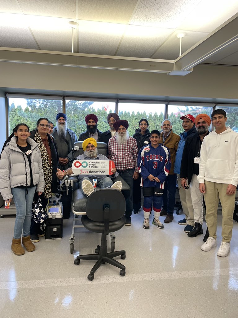 Campaign1984's tweet photo. Mohinder Singh Cudial donating blood 100th time at Campaign against Genocide Vancouver clinic 
@LifelineBCY https://t.co/hTnFhxvzvI