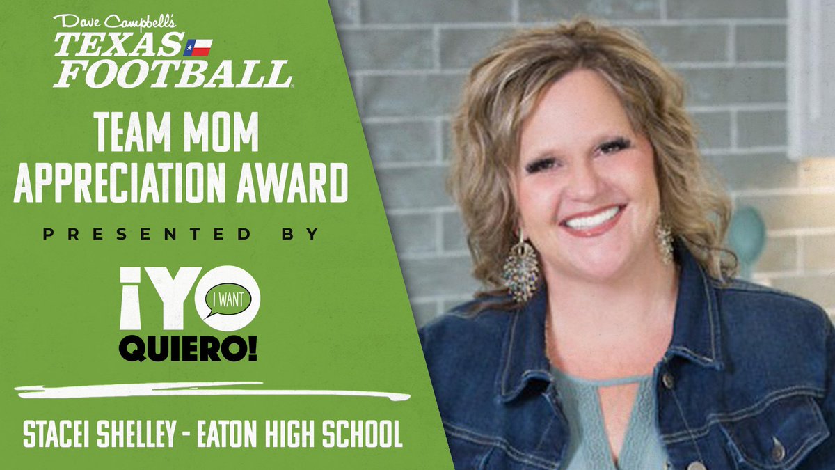 Stacei Shelley of Eaton is up for the Team Mom of the Year Award presented by <a href="/YoQuieroBrands/">¡Yo Quiero! Brands</a>!! Voting is UNLIMITED and ends Friday, December 8th!

VOTE HERE: texasfootball.com/team-mom-appre…

<a href="/EatonHighSchool/">Eaton Eagles</a> <a href="/EatonEagleFB/">Eaton Eagle Football</a> <a href="/NorthwestISD/">Northwest ISD</a>