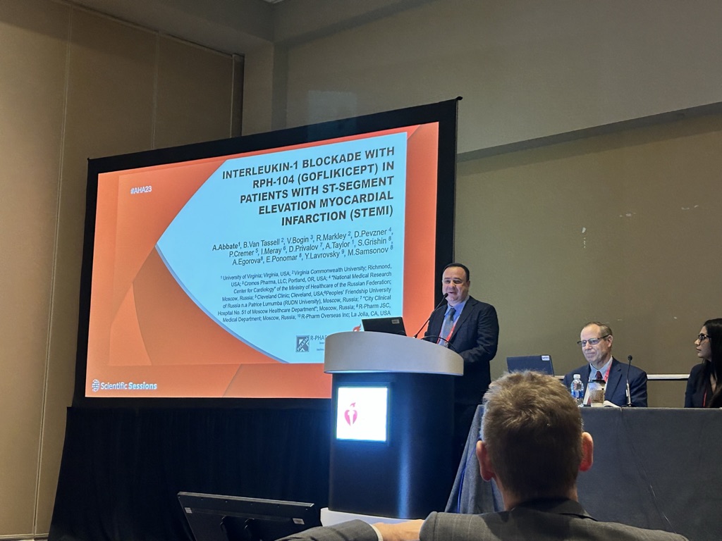 AntonioAbbate (@abbateantonio) on Twitter photo It was rather emotional for me to present #AHA2023 the results of this phase II trial with Goflikicept, 15 years after enrolling the 1st patient in the 1st anakinra STEMI trial (VCU-ART) <a href="/bvantassell/">Benjamin Van Tassell</a> <a href="/UVACVRC/">UVA CVRC</a> <a href="/VCUHealthHeart/">VCU Health Pauley Heart Center</a> <a href="/CardioUva/">UVA Cardio</a> pubmed.ncbi.nlm.nih.gov/20451681/ (1 of 7) It was rather emotional for me to present #AHA2023 the results of this phase II trial with Goflikicept, 15 years after enrolling the 1st patient in the 1st anakinra STEMI trial (VCU-ART) <a href="/bvantassell/">Benjamin Van Tassell</a> <a href="/UVACVRC/">UVA CVRC</a> <a href="/VCUHealthHeart/">VCU Health Pauley Heart Center</a> <a href="/CardioUva/">UVA Cardio</a> pubmed.ncbi.nlm.nih.gov/20451681/ (1 of 7)
